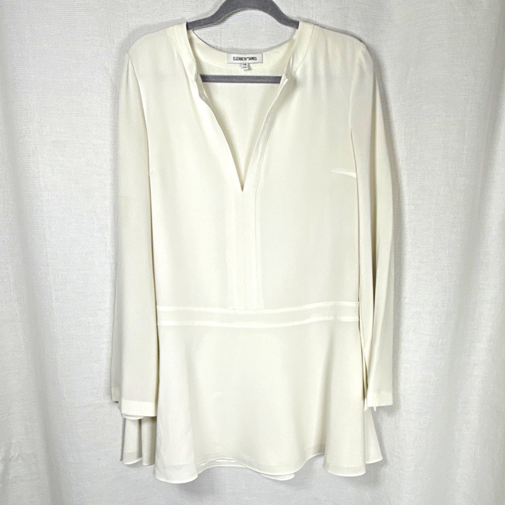 Elizabeth and James White V-Neck Long Sleeve Peplum Mini Dress, Size 10 - Picture 2 of 11